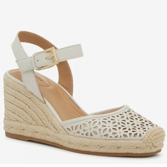 Hush Puppies Shoes - Hush Puppies Bounce Cream Espadrille Wedge Sandals Buckle Leather Cut-Out